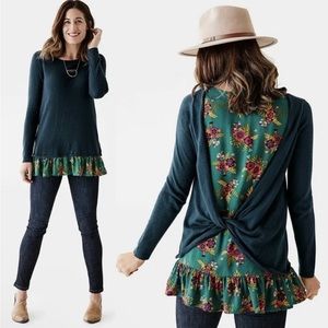 Matilda Jane  Twist & Shout Sweater Long Sleeve Teal Floral oversized sz small